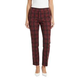 Sanctuary Pull-On Straight Leg Pants Red Plaid Stretch Cotton Women L NWT